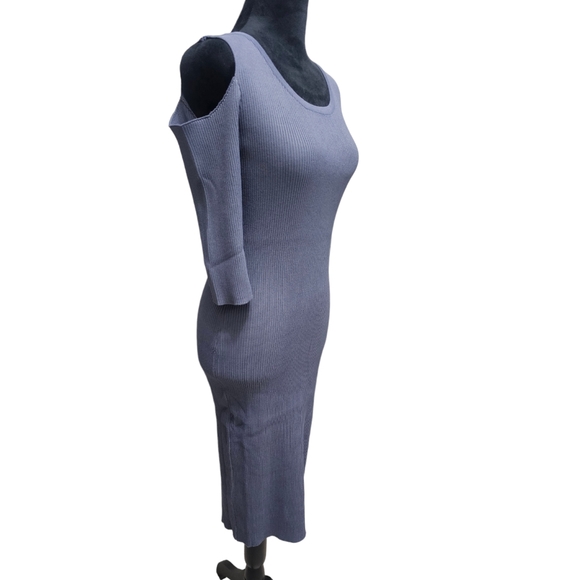 NWT Cold Shoulder Charcoal Gray Stretch Bodycon Midi Dress XL - Picture 2 of 4
